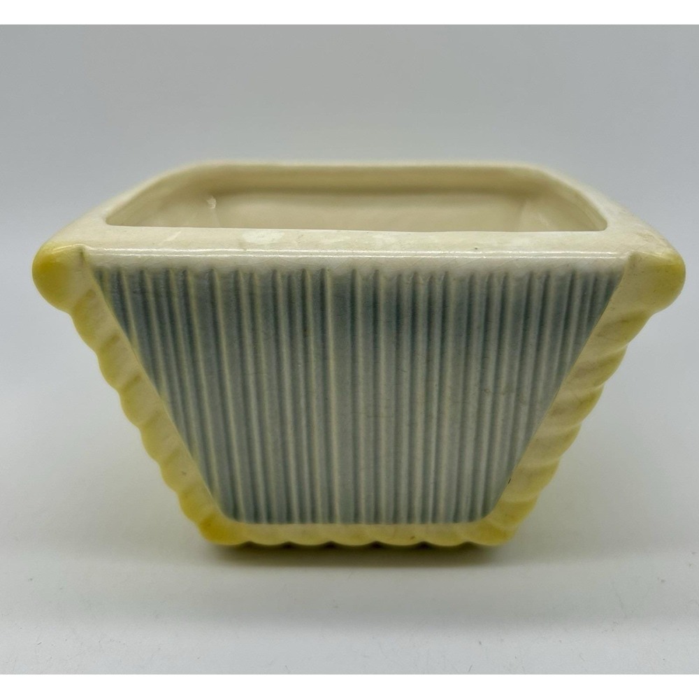 Vintage Ceramic MCM McCoy Yellow Ribbed Triangle Indoor Planter Art Deco Cottage